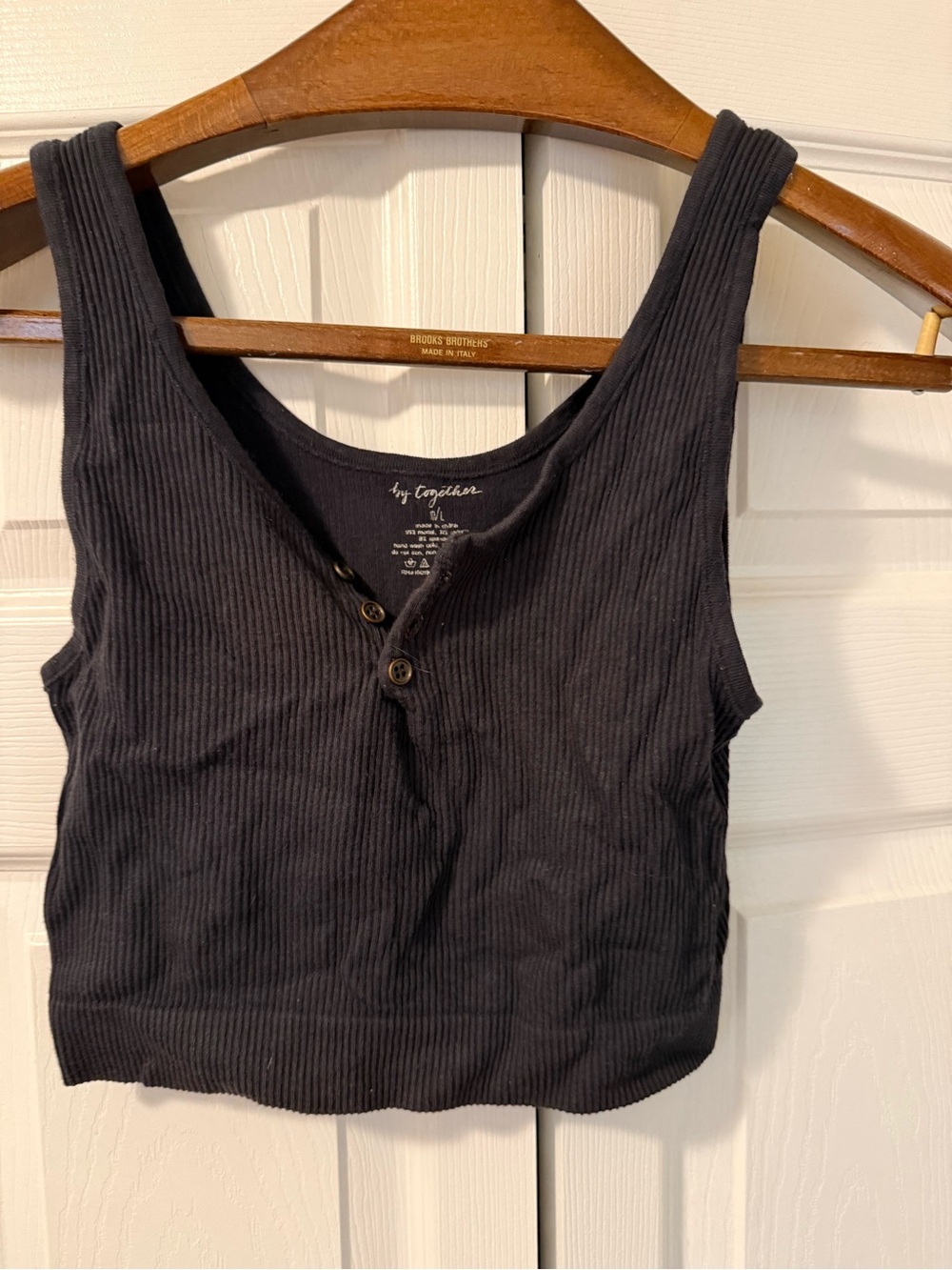 Together Black Ribbed Button-Front Crop Tank Top